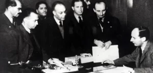 Raoul Wallenberg in the company of his aides, 1944.